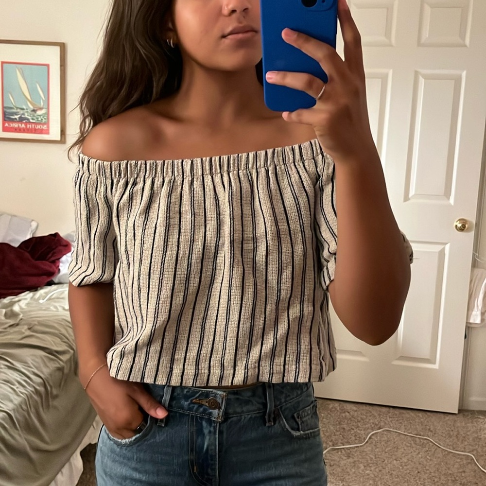 Striped off the shoulder textured top